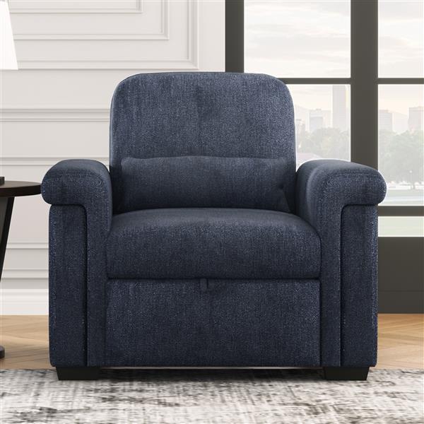 3 in 1 Convertible Sleeper Chair Sofa Bed Pull Out Couch Adjustable Chair with Pillow, Adjust Backrest into a Sofa, Lounger Chair, Single Bed or Living Room or Apartment, Dark Blue