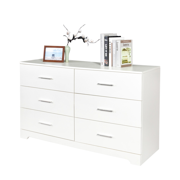 FCH 6 Drawer Double Dresser for Bedroom, Wide Storage Cabinet for Living Room Home Entryway, White