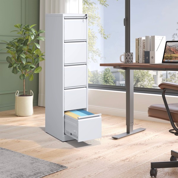 5 Drawer Metal Vertical File Cabinet with Lock Office Home Steel Vertical File Cabinet for A4 Legal/Letter Size