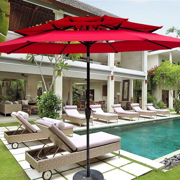 9Ft 3-Tiers Outdoor Patio  Umbrella with Crank and tilt and Wind Vents for Garden Deck  Backyard Pool Shade Outside Deck Swimming Pool