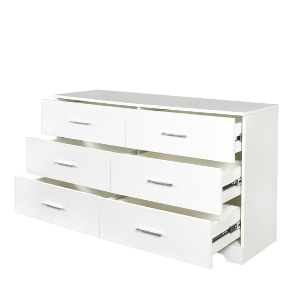 FCH 6 Drawer Double Dresser for Bedroom, Wide Storage Cabinet for Living Room Home Entryway, White