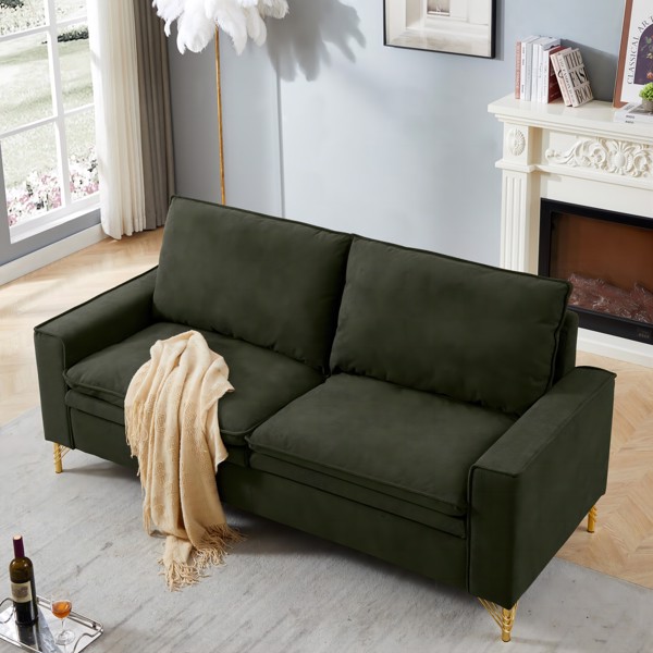 Green, Velvet Cloth Indoor Double Sofa With Metal Feet, 78.54"*31.69"*38.18"