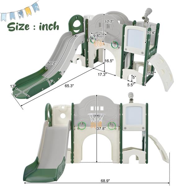 Kids Slide Playset Structure 9 in 1,  Spaceship Set with Slide, Arch Tunnel, Ring Toss, Drawing Whiteboardl and Basketball Hoop for Toddlers, Kids Climbers Playground