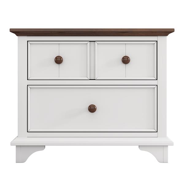 Two-Drawer Nightstand Kids Night Stand  End Side Table for Bedroom, Living Room, Kids' Room, White+Walnut