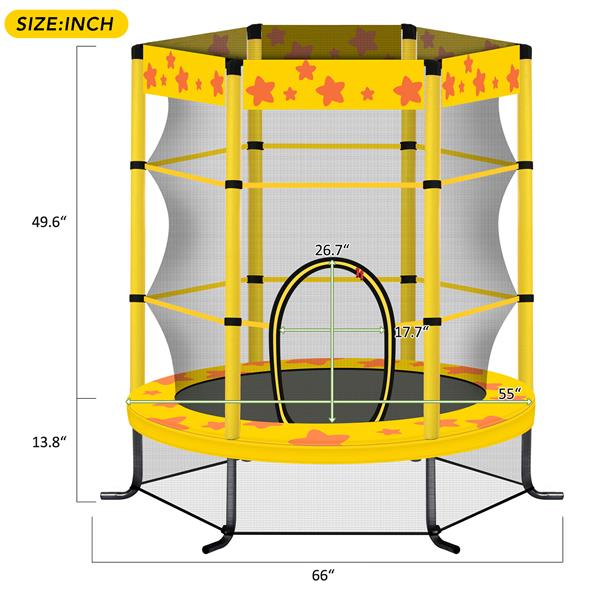 55 Inch Kids Trampoline with Safety Enclosure Net, 4.5FT Outdoor Indoor Trampoline for Kids (Yellow)