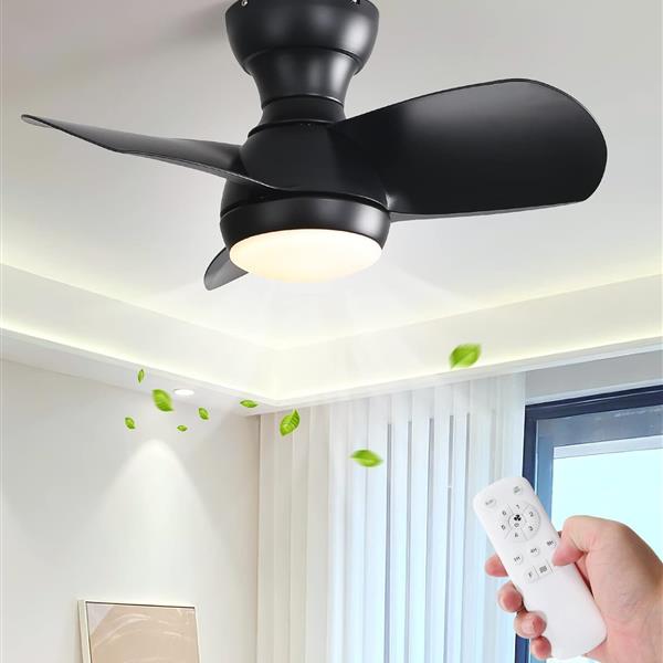 23 Inch Bedroom Ceiling Fan With 3 Color Dimmable 3 ABS Blades Remote Control DC Motor Black With 18W Led Light