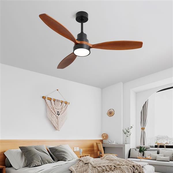 52 Inch Wooden Ceiling Fan With 3 Solid Wood Blades Remote Control Reversible DC Motor With Led Light