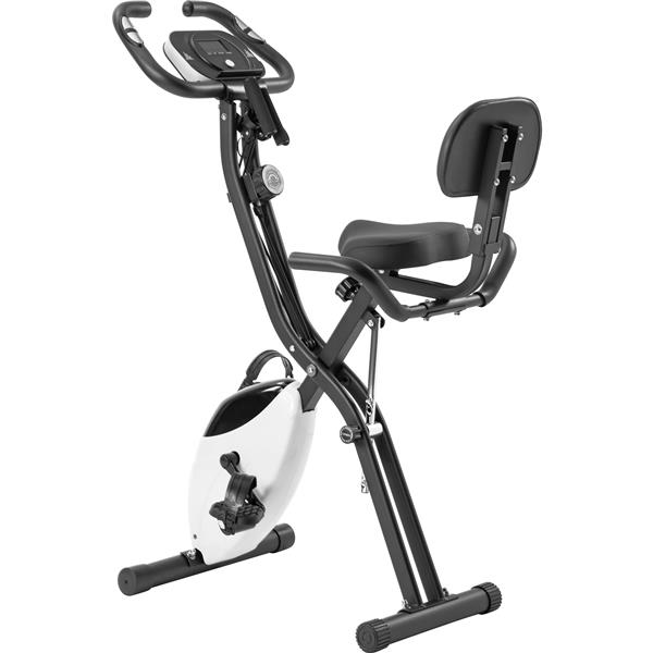 Folding Exercise Bike, Fitness Upright and Recumbent X-Bike with 10-Level Adjustable Resistance, Arm Bands and Backrest