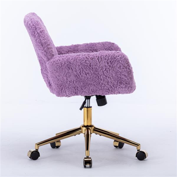 Furniture Office Chair,Artificial rabbit hair Home Office Chair with Golden Metal Base,Adjustable Desk Chair Swivel Office Chair,Vanity Chair(Violet)