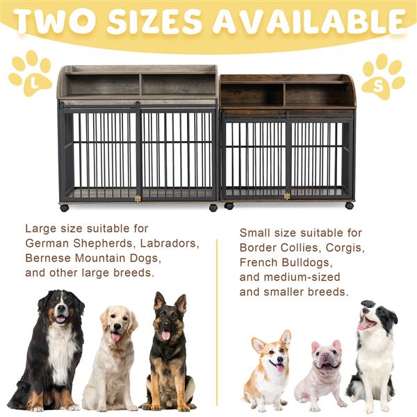 38'' Heavy Duty Dog Crate Furniture for Medium Dog with Lockable Wheels, Wooden Dog Crate Dog Kennel, End Table Crate with Double layer storage, Brown