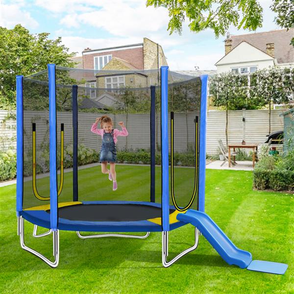 7FT Trampoline for Kids with Safety Enclosure Net, Slide and Ladder, Easy Assembly Round Outdoor Recreational Trampoline