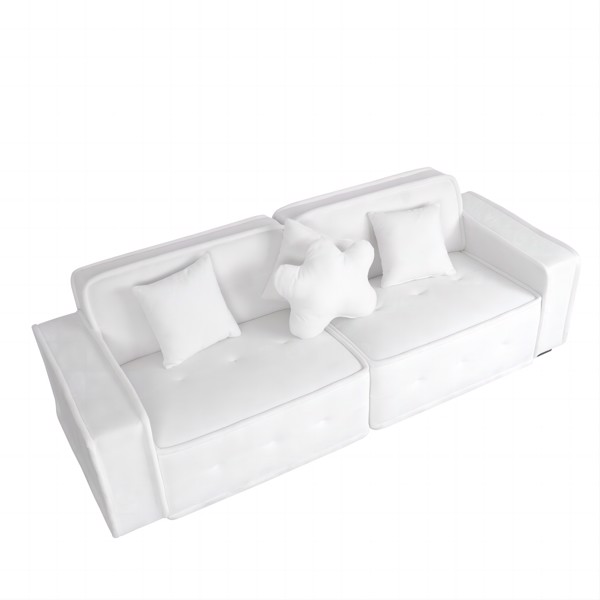 White, Velvet cloth Modern Indoor Sofa With Three Pillows, 93.50"*35.23"*30.70"