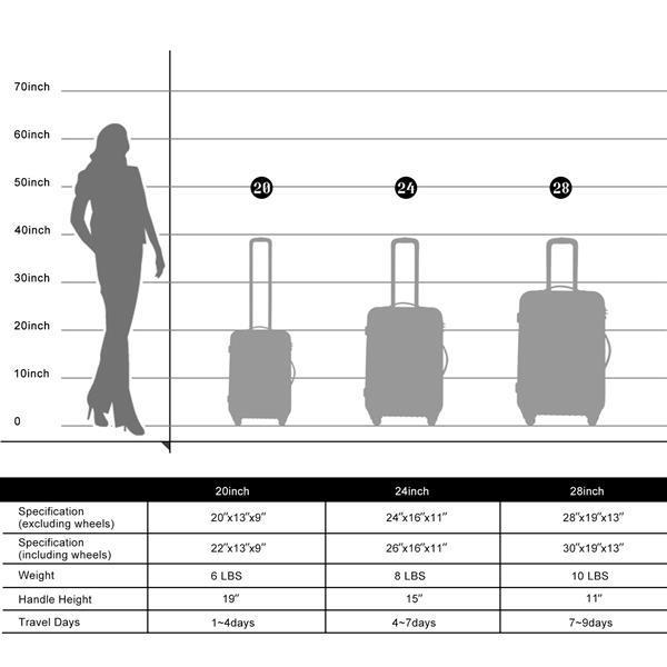 Hardshell Luggage Sets 3 Pcs Spinner Suitcase with TSA Lock Lightweight 20''24''28''