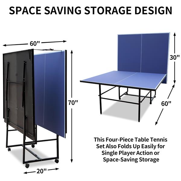 9ft Mid-Size Table Tennis Table Foldable & Portable Ping Pong Table Set for Indoor & Outdoor Games with Net, 2 Table Tennis Paddles and 3 Balls