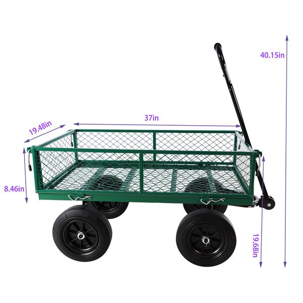 (Green solid wheels wagon cart) Solid wheels Tools cart Wagon Cart Garden cart trucks  make it easier to transport firewood