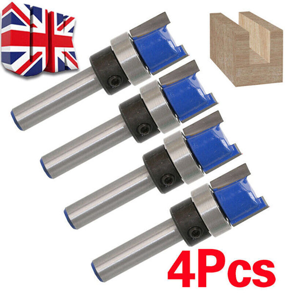 4Pcs 1/4'' Shank Top Bearing Flush Trim Pattern Router Bit Milling Cutter Set