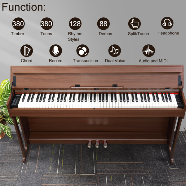 [Do Not Sell on Amazon]Glarry GDP-107 88 Key Standard Full Weighted Keyboards Digital Piano with Furniture Stand, Audio and MIDI Bluetooth, Triple Pedals, Headphone，for Black Walnut color