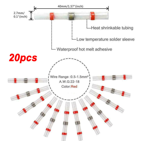 20 PCS Welded Sealing Sleeve Heat Shrink Waterproof Wire Connector Butt Terminal