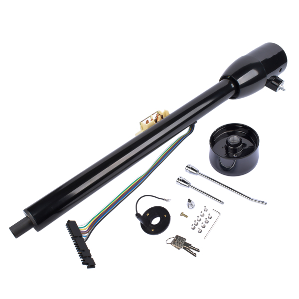 Black 32" Floor Shift Tilt Manual Steering Column w/ Key & 9 Hole Wheel Adpater