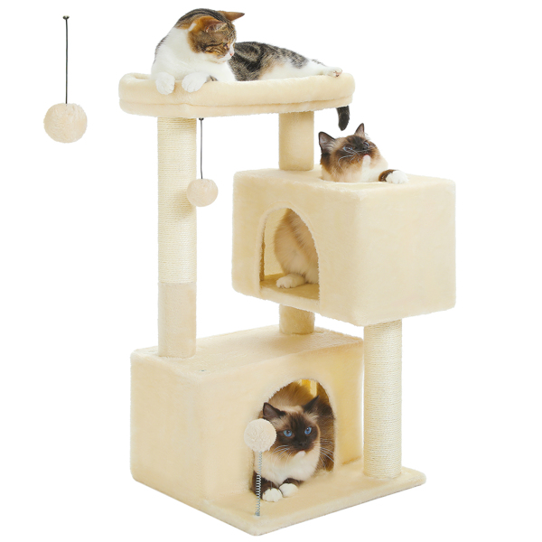 31.5" Cat Tree Cat Tower with Dual Large Condos for Kittens and Medium Size Cats,Beige(Banned shein,unable to ship on weekends)