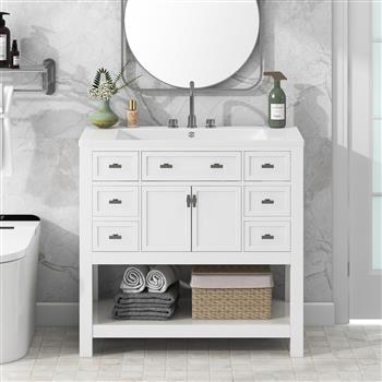 36\\'\\' Bathroom Vanity with Top Sink, Modern Bathroom Storage Cabinet with 2 Soft Closing Doors and 6 Drawers, Single Sink Bathroom Vanity