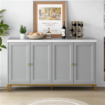 Modern Sideboard with Extra Large Storage Space with Metal Handles and Support Legs for Living Room and Dining Room (Light Grey)