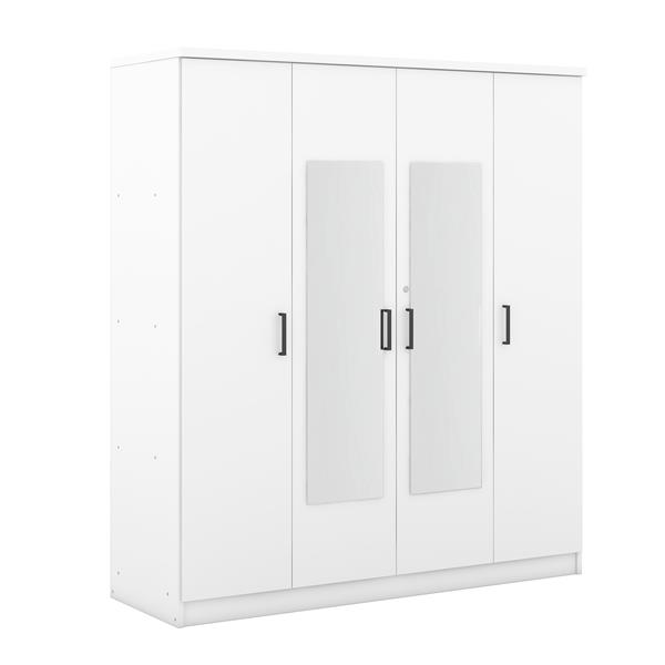 4-Door Mirror Wardrobe with shelves, White