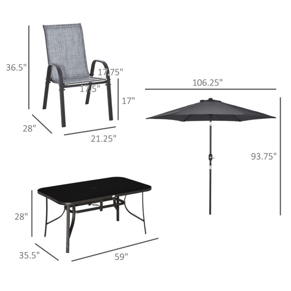 Outdoor dining table and chair package with umbrella