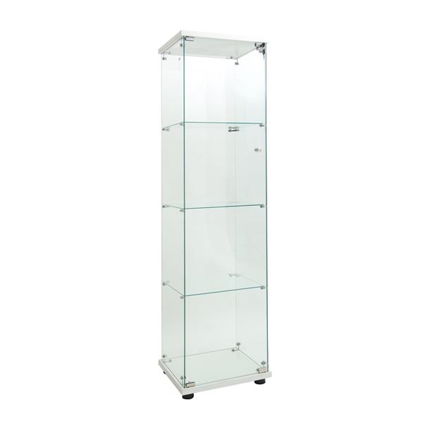 LED lights Glass Display Cabinet 4 Shelves with Door, Floor Standing Curio Bookshelf for Living Room Bedroom Office, 64.7"*16.7"*14.3" 
 white