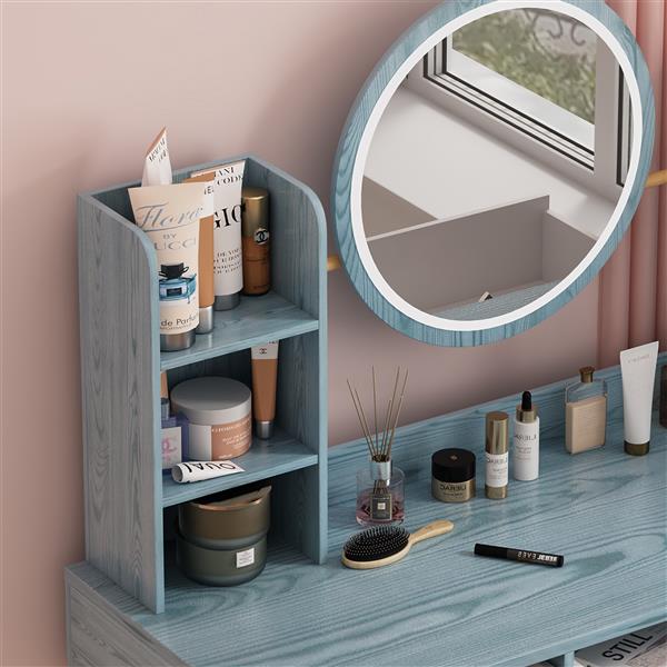 Fashion Vanity Desk with Mirror and Lights for Makeup Vanity Mirror with Lights  with 3 Color Lighting Brightness Adjustable, 3 Drawers, Blue  Color