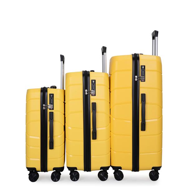 Hardshell Suitcase Spinner Wheels PP Luggage Sets Lightweight Durable Suitcase with TSA Lock,3-Piece Set (20/24/28) ,Yellow