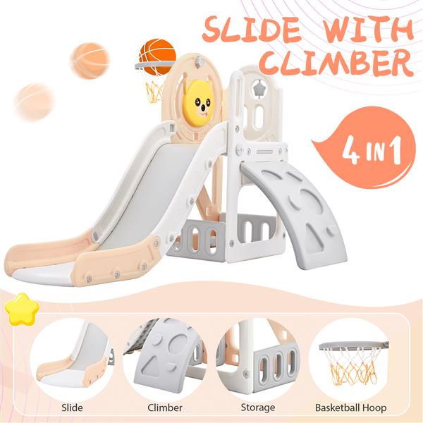 Toddler Climber and Slide Set 4 in 1, Kids Playground Climber  Slide Playset with Basketball Hoop Play Combination for Babies Indoor & Outdoor