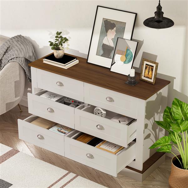 Drawer dresser cabinet,Sideboard,bar cabinet,Buffet server console,table storge cabinets,metal handle in the shape of silver shell,forDiningRoom,Living Room,bedroom,Kitchen Hallway,Color: white +brown