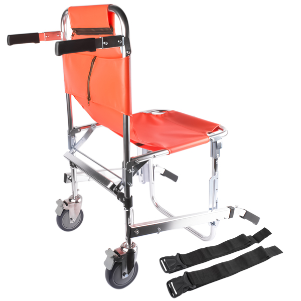 Foldable Lightweight EMS Stair Chair with Brake, Medical Emergency Evacuation Lifting Climbing Wheelchair Two Wheel Orange