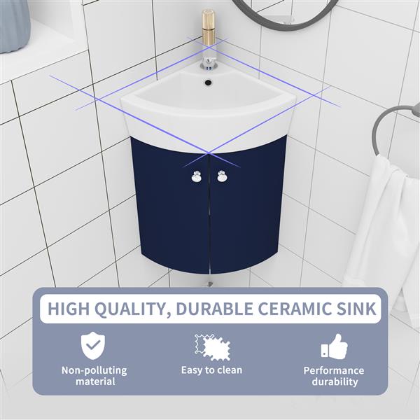 Corner Bathroom Vanity Sink Combo for Small Space Wall Mounted Cabinet Set, Ceramic Sink