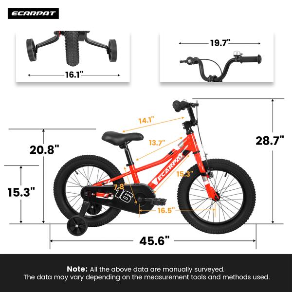 Kids' Bike 16 Inch Wheels, 1-Speed Boys Girls Child Bicycles For4-7Years, With Removable Training Wheels Baby Toys,  Front V Brake, Rear Holding Brake