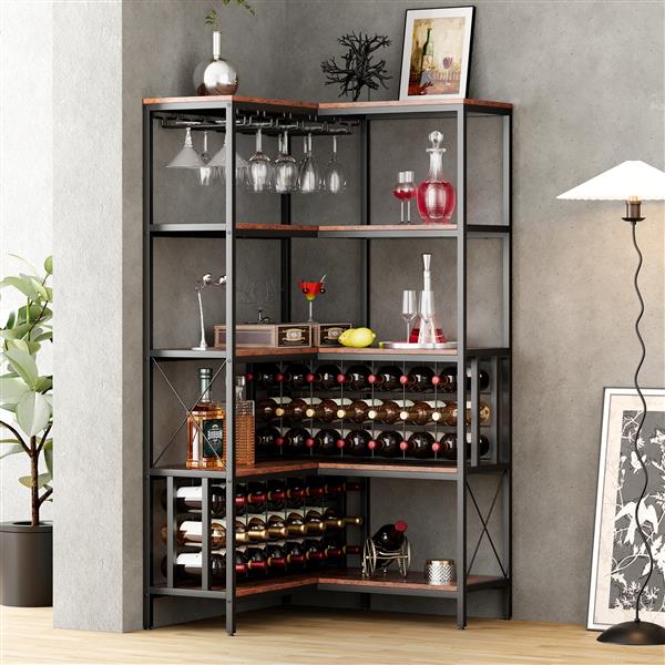 Corner Wine Rack Bar Cabinet Industrial  Floor Bar Cabinets for Liquor and Glasses Storage for Home Kitchen