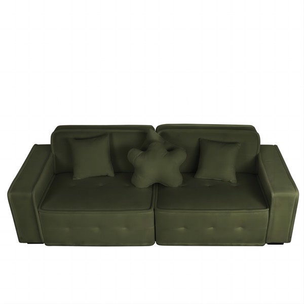 Green, Velvet cloth Modern Indoor Sofa With Three Pillows, 93.50"*35.23"*30.70"