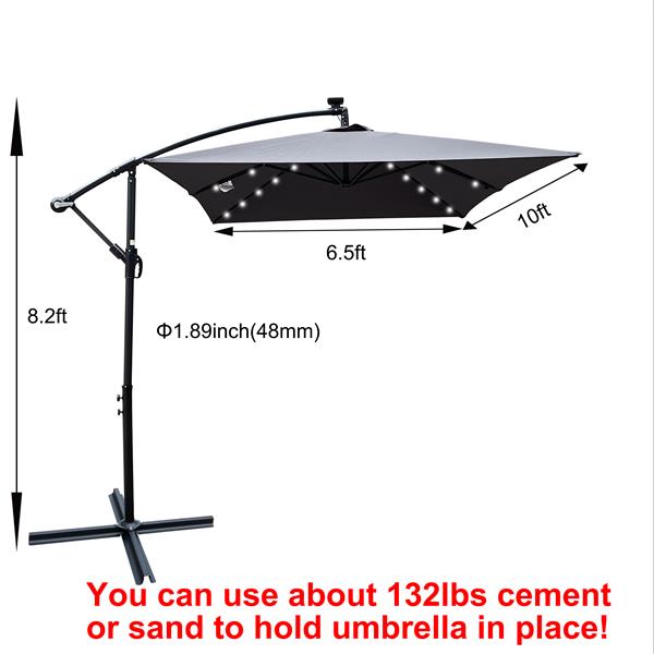 Rectangle 2x3M Outdoor Patio Umbrella Solar Powered LED Lighted Sun Shade Market Waterproof 6 Ribs Umbrella with Crank and Cross Base for Garden Deck Backyard Pool Shade Outside Deck Swimming Pool