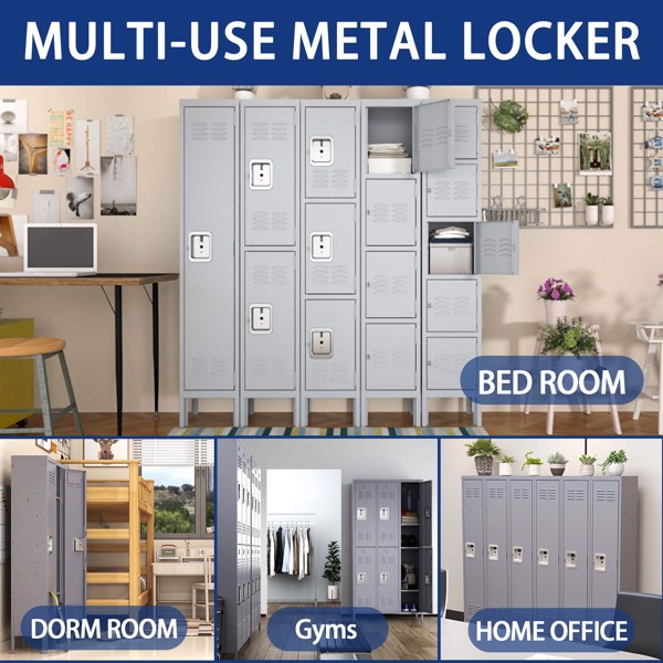 6 Door 72"H Metal Lockers With Lock for Employees,Storage Locker Cabinet for Home Gym Office School Garage,Gray