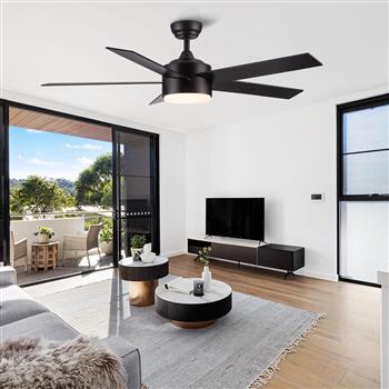 52\\" Integrated LED Light Matte Black Blade Ceiling Fan with Remote Control