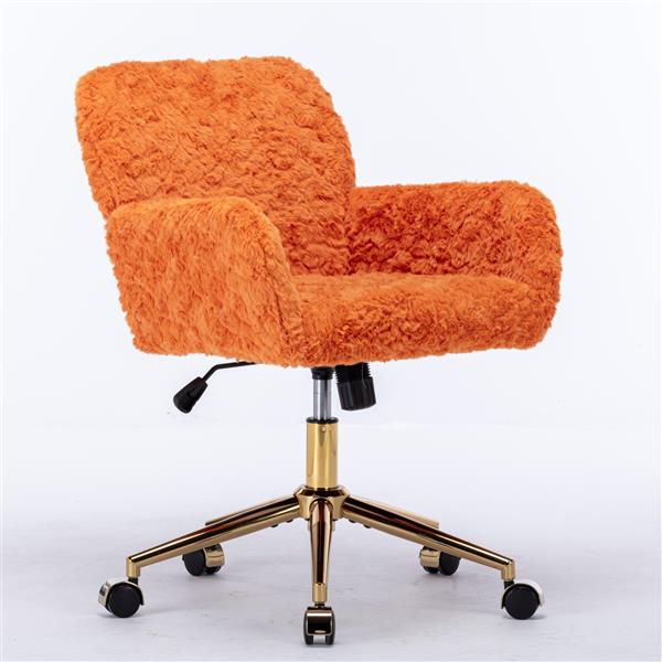 Furniture Office Chair,Artificial rabbit hair Home Office Chair with Golden Metal Base,Adjustable Desk Chair Swivel Office Chair,Vanity Chair(Orange)