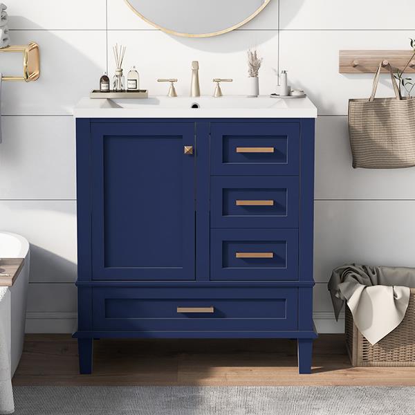 30" Bathroom Vanity , Modern Bathroom Cabinet with Sink Combo Set, Bathroom Storage Cabinet with a Soft Closing Door and 3 Drawers, Solid Wood Frame(Blue)