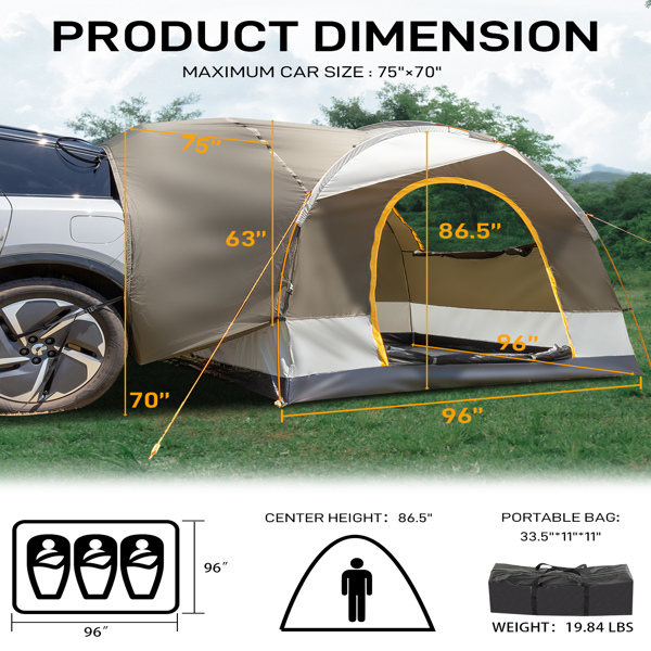 SUV Camping Tent, Outdoor SUV Tent with Double Doors for 5 Person, Waterproof PU2000mm Double Layer Tent for Outdoor Travel, Green & Gray