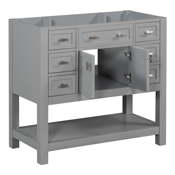 36'' Bathroom Vanity without Top Sink, Grey Cabinet only, Modern Bathroom Storage Cabinet with 2 Soft Closing Doors and 6 Drawers (NOT INCLUDE BATHROOM VANITY SINK)