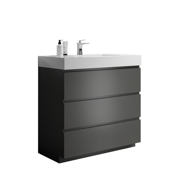 36" Gray Bathroom Vanity with Sink, Large Storage  Bathroom Vanity for Modern Bathroom, One-Piece White Sink Basin without Drain and Faucet