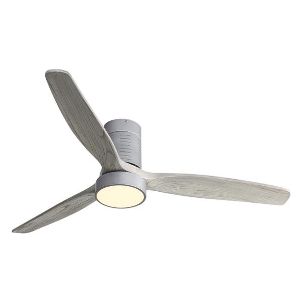 52 Inch Indoor Flush Mount Ceiling Fan With 3 Solid Wood Blades Remote Control Reversible DC Motor With Led Light