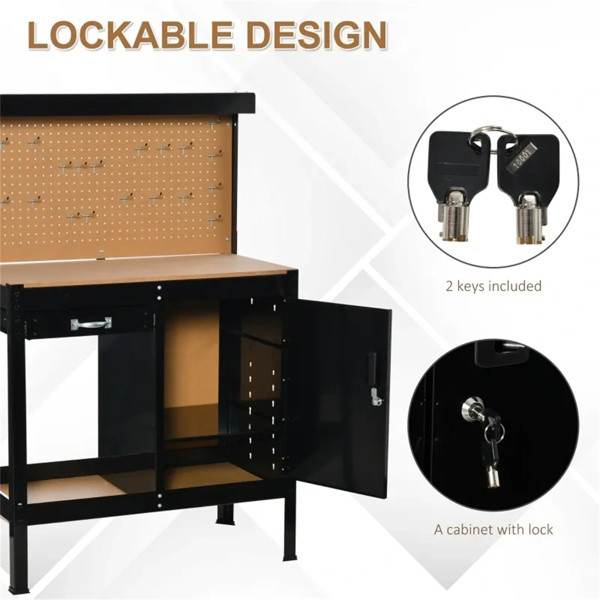 Multipurpose Tool Table, Storage Cabinet with Keys Workshop Tool Table with Slide Drawer.  