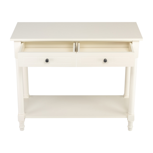 2-Tier Console Table with 2 Drawers， Console Tables for Entryway, Sofa Table with Storage Shelves, Entryway Table Behind Sofa Couch, for Living Room, Kitchen, Cream White