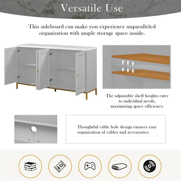 Modern Sideboard with Extra Large Storage Space with Metal Handles and Support Legs for Living Room and Dining Room (Light Grey)